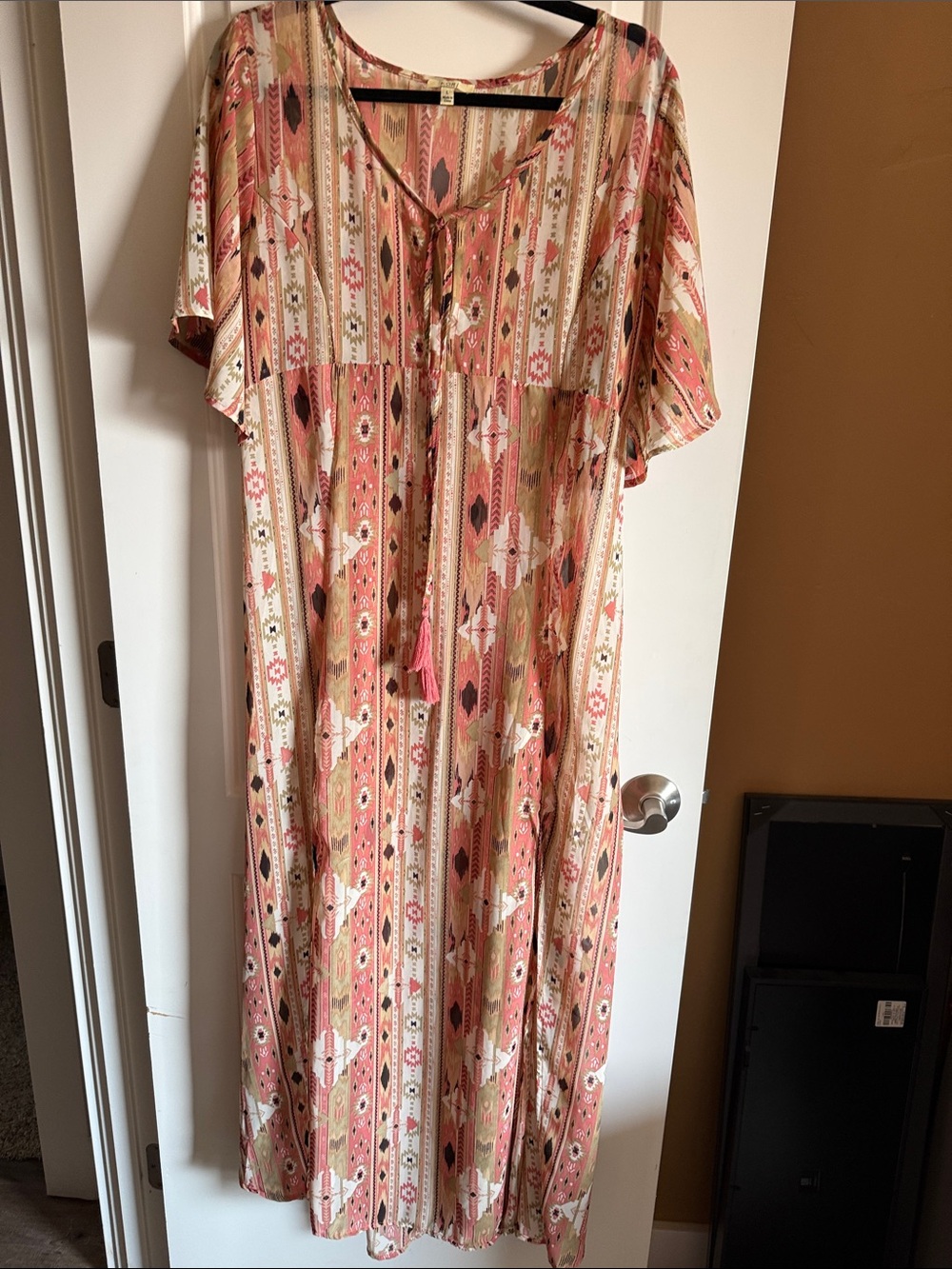Kori Coral and Cream Bohemian Sheer Maxi Dress